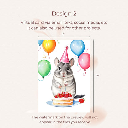 Digital chinchilla birthday card featuring a playful and cute design.