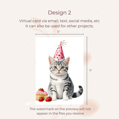 Digital greeting card with an American Shorthair cat for birthdays.