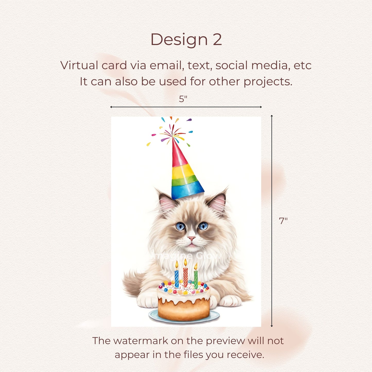 Charming Ragdoll cat birthday card ready for your message