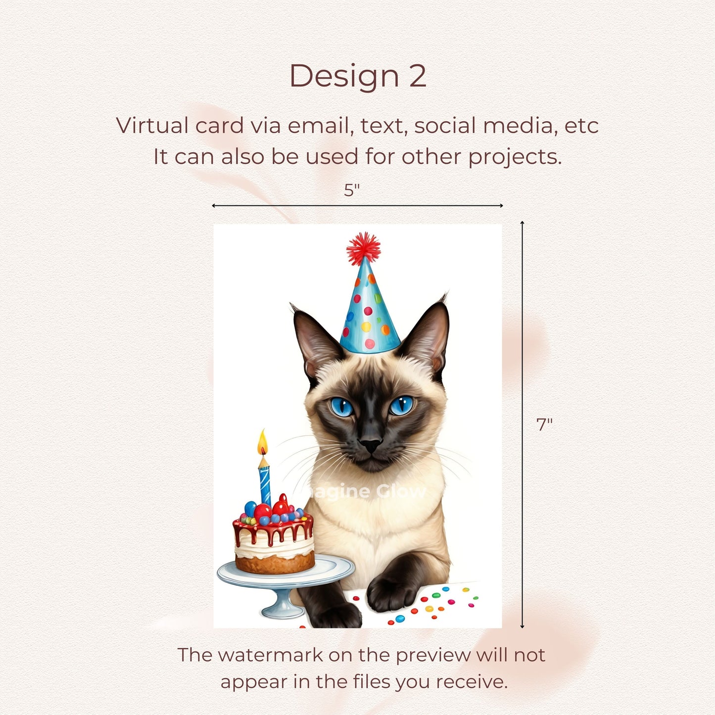 Charming Siamese cat birthday card ready for your message