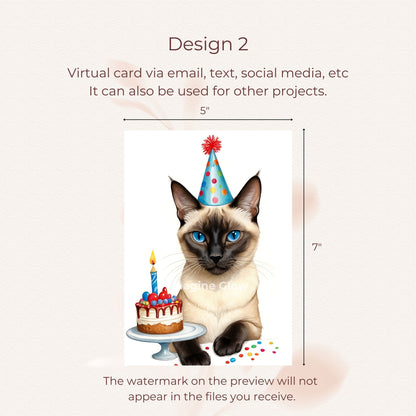 Charming Siamese cat birthday card ready for your message