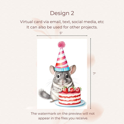 Digital chinchilla birthday card featuring a playful and cute design.