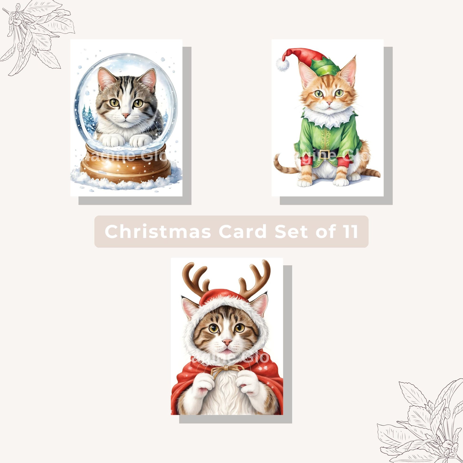 Printable Holiday Cards Featuring Cute Cat Designs
