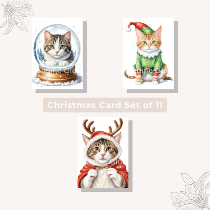 Printable Holiday Cards Featuring Cute Cat Designs
