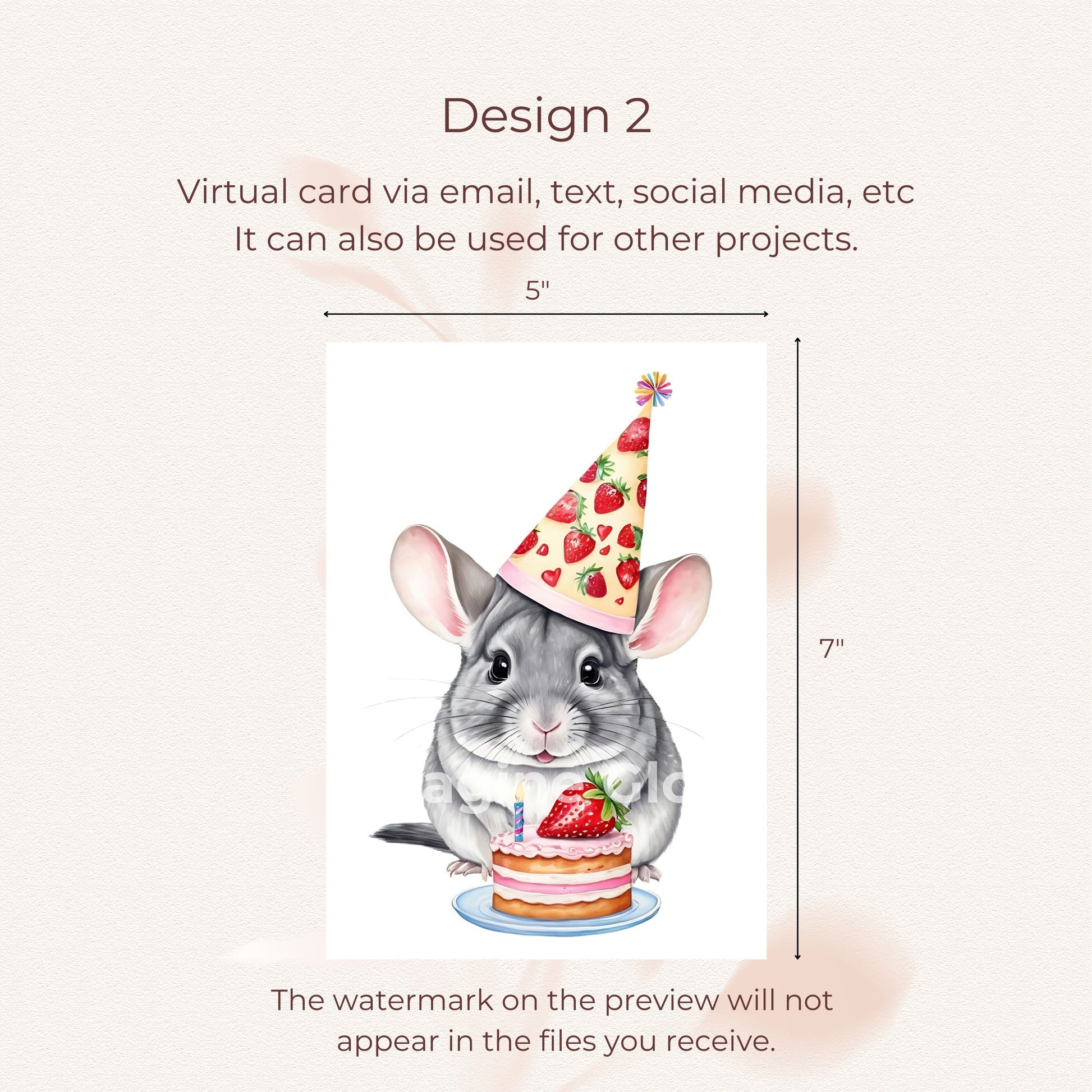 Digital chinchilla birthday card featuring a playful and cute design.
