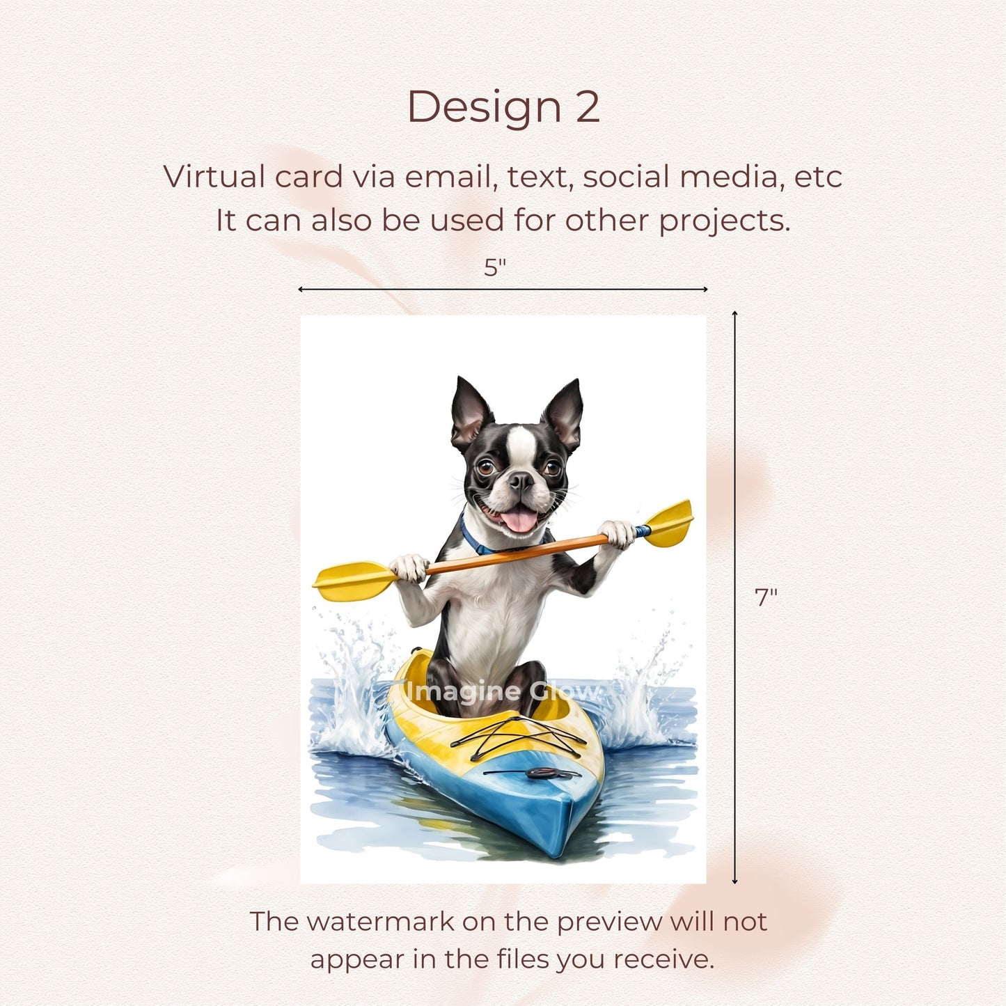 Kayak Birthday Card - Printable Funny French Bulldog Card for Pet Lovers