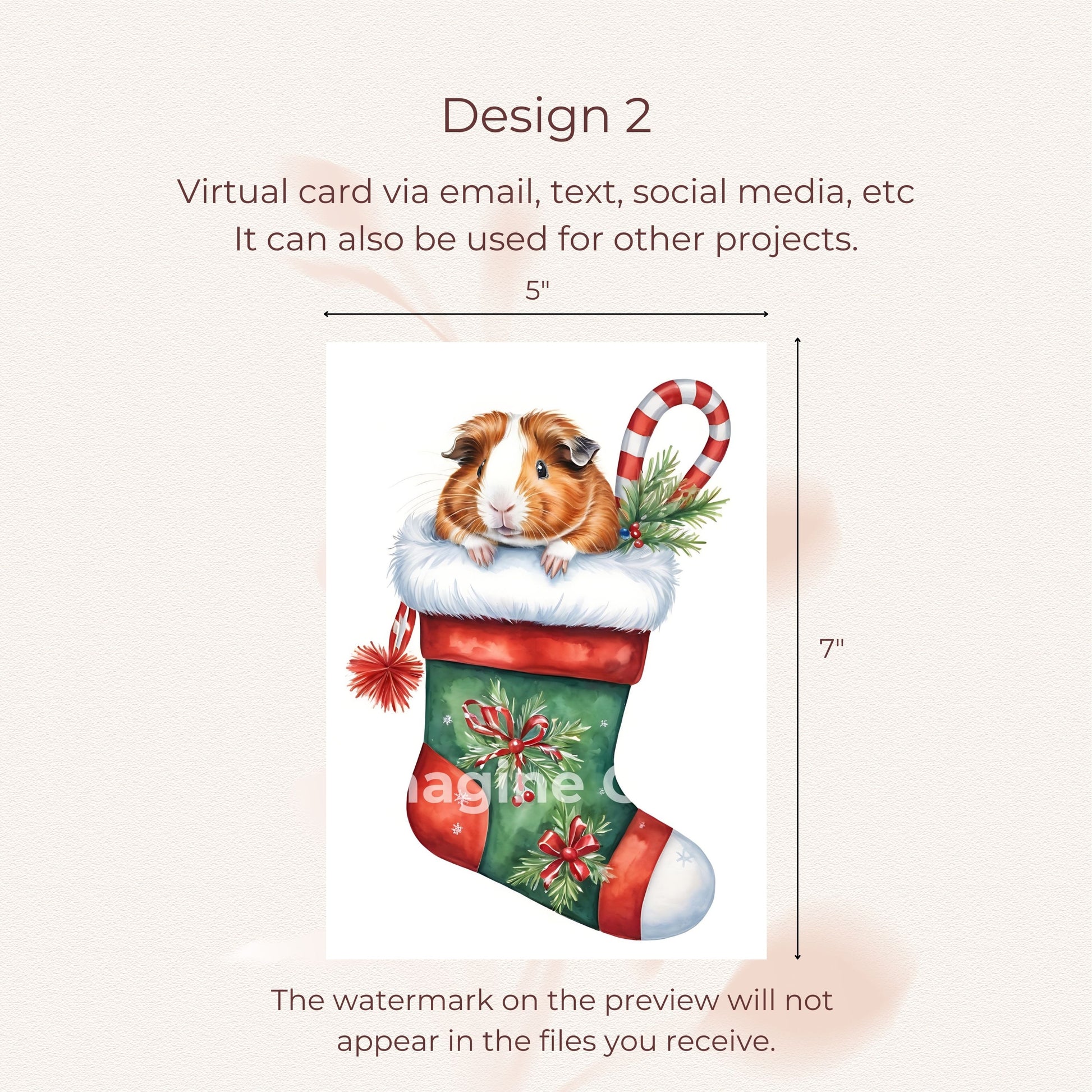 Digital Download of a Festive Guinea Pig Christmas Card for Celebrations