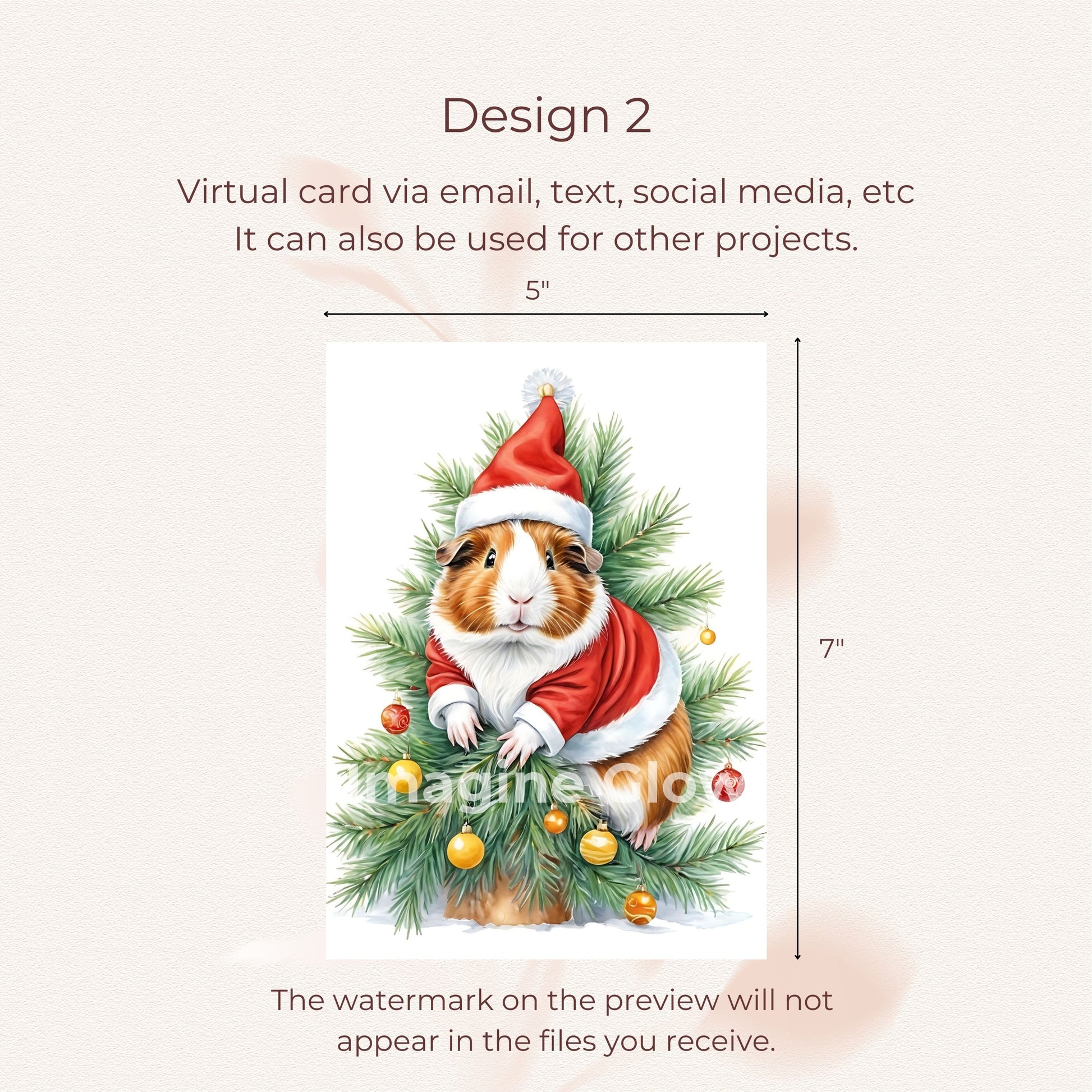 Digital Download of a Festive Guinea Pig Christmas Card for Celebrations