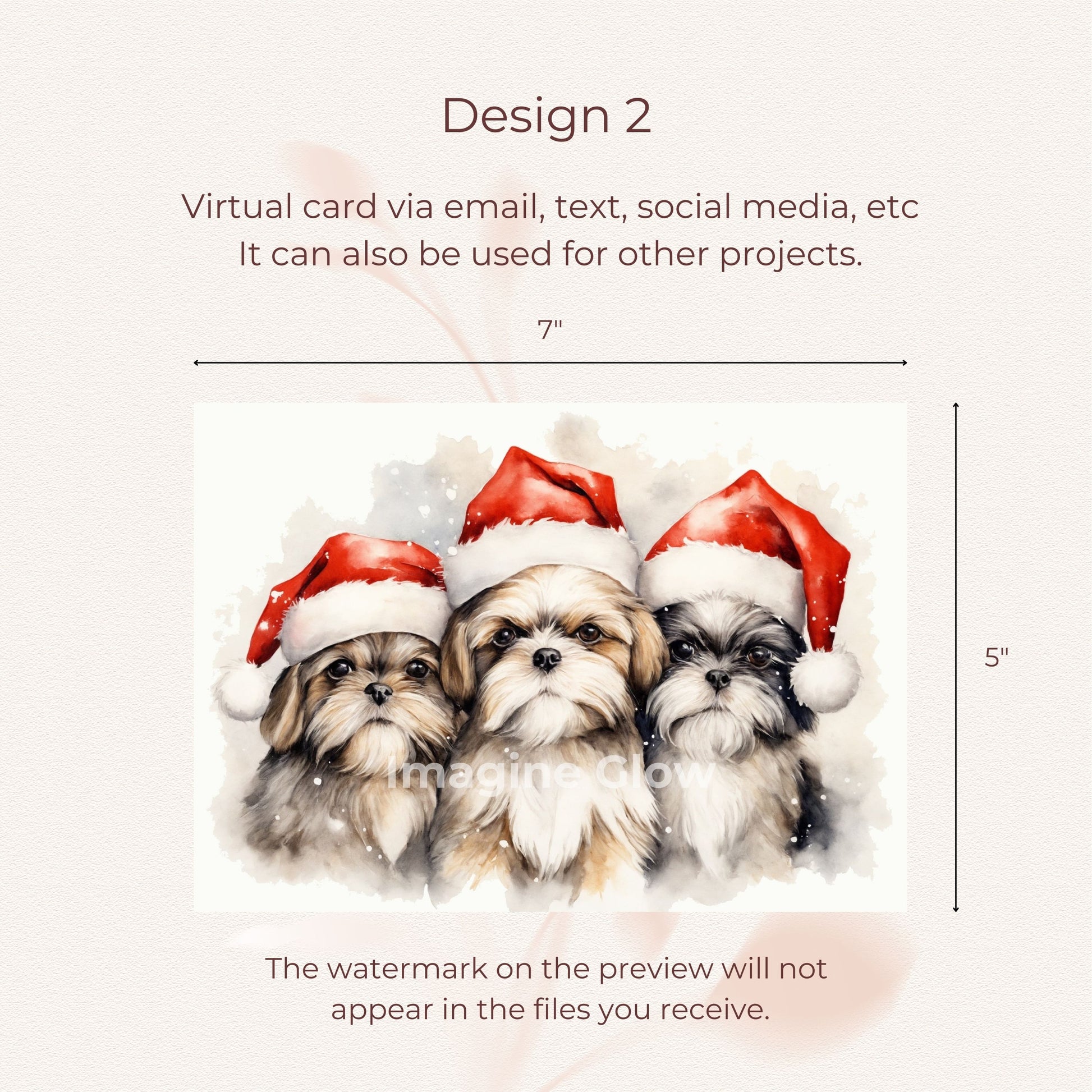 Festive Shih Tzu dog card designed for Christmas greetings.