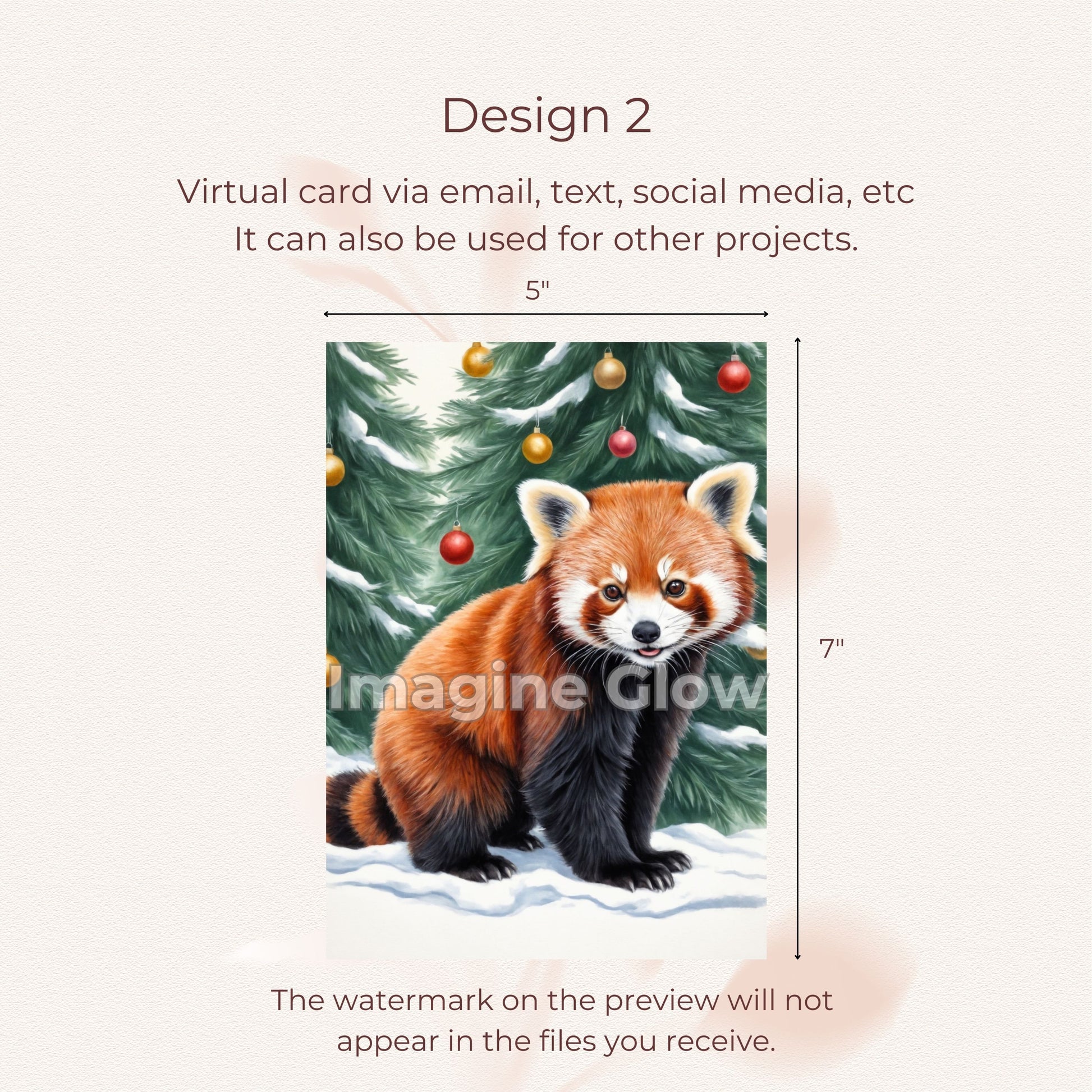 Adorable red panda card for Christmas, perfect for sending festive cheer.