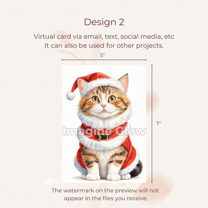 Cat lovers’ Christmas card set with 11 cards featuring pets in costume F, ideal for spreading holiday cheer.