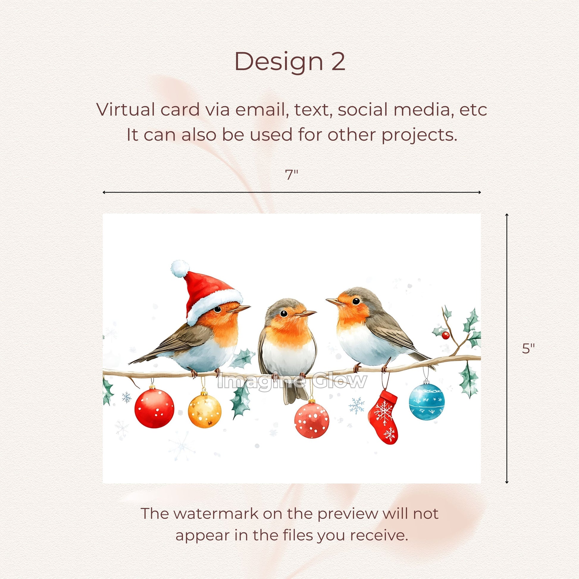 Digital download holiday card with a robin perfect for Christmas wishes