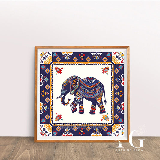 Indian elephant print in vibrant abstract style for wall decor