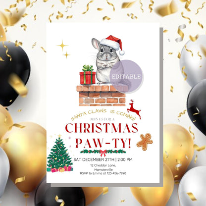 Customizable chinchilla Christmas party invitation template for festive gatherings