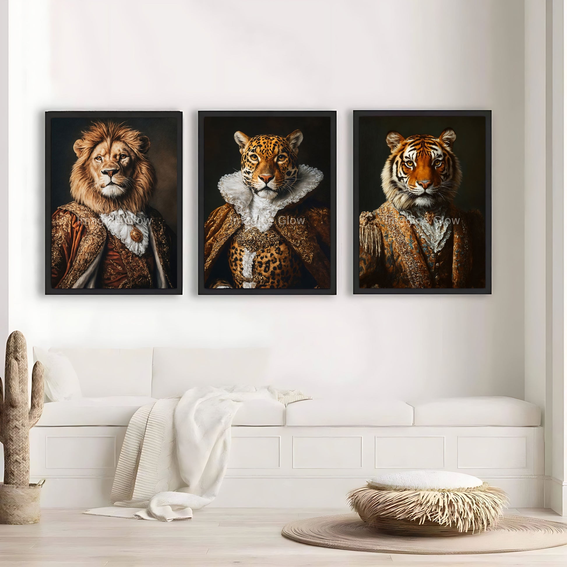 Victorian animal portrait set, 3-piece printable royal wall art.