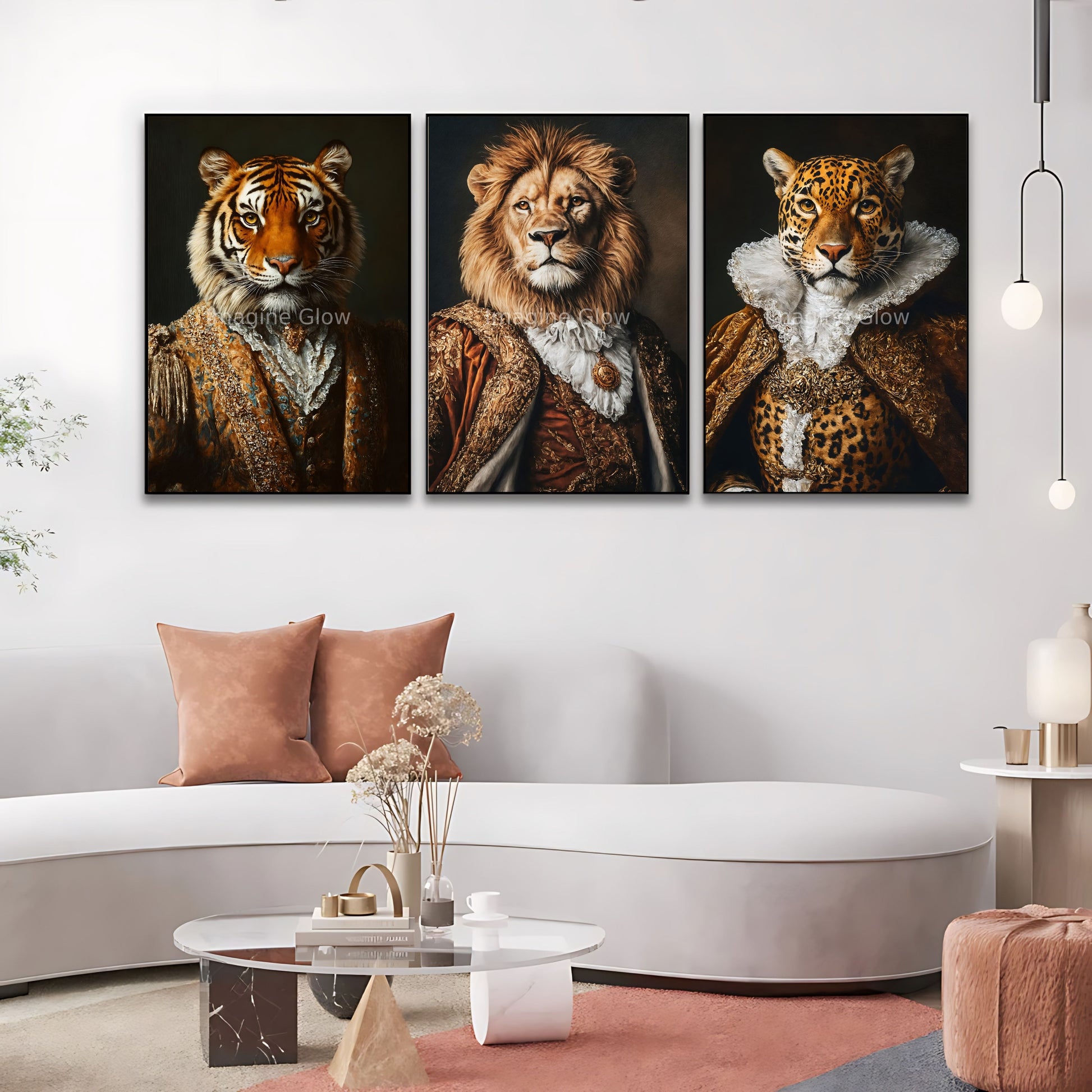 Elegant 3-piece Victorian animal portrait set for printable wall decor.