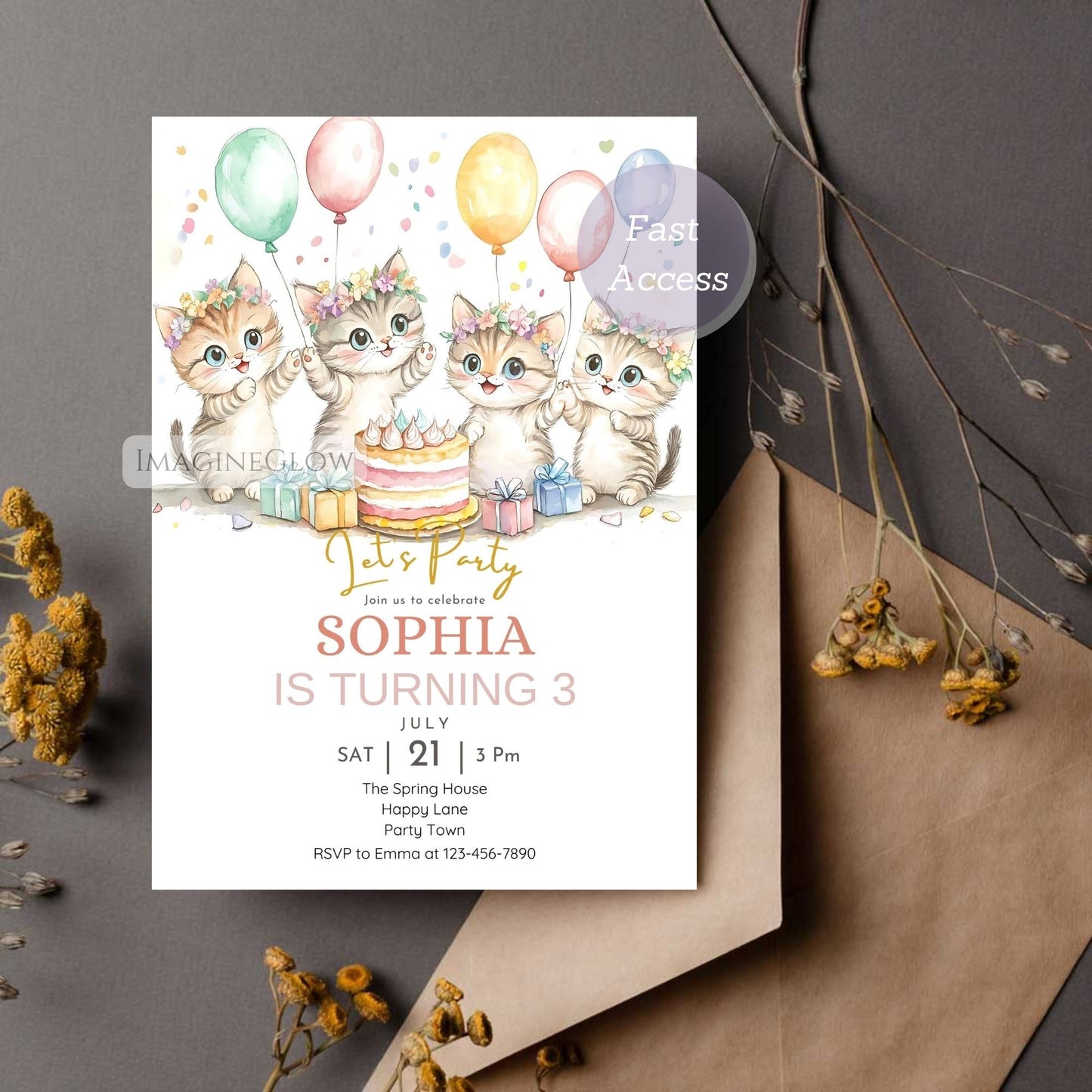 Editable kitten party invitation
