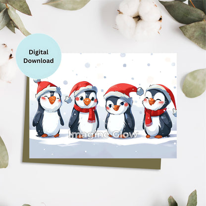 Penguin Christmas Card - Festive Holiday Card