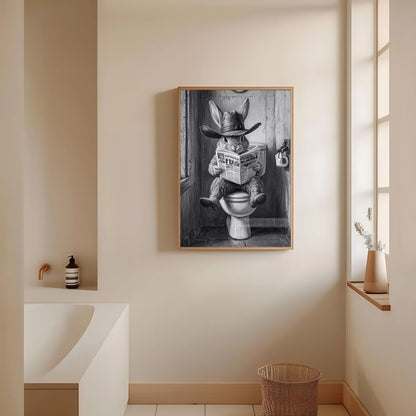 Rabbit Sitting on Toilet Print - Funny Bathroom Wall Decor