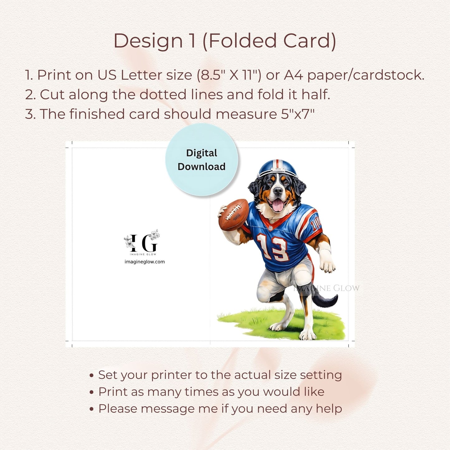 Greeting card design with a Bernese Mountain Dog ready for the big game