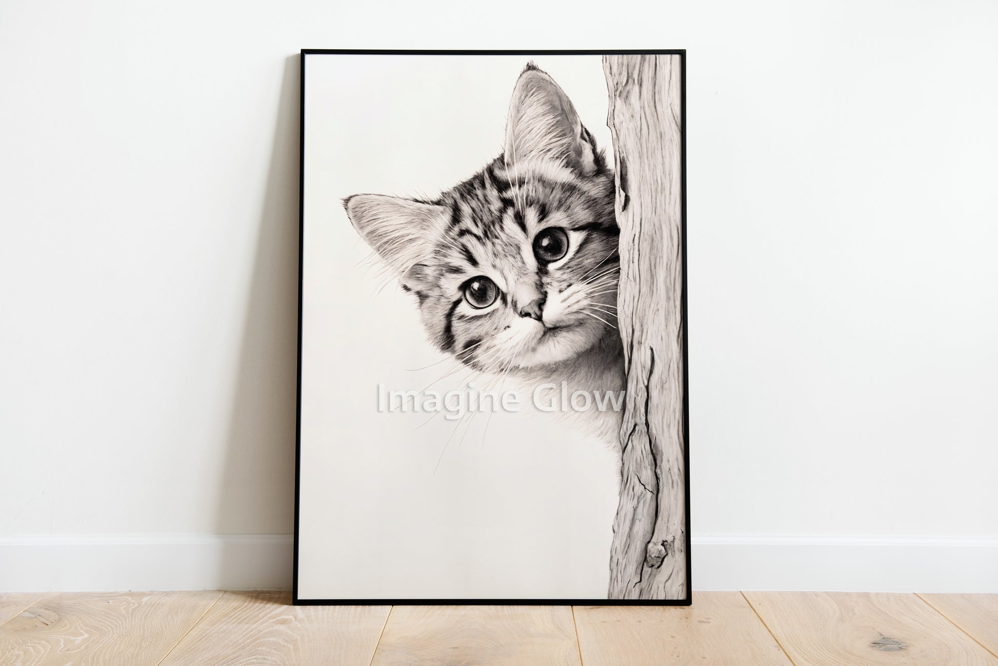 Adorable peeking cat artwork adding fun to any space