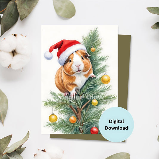 Digital Download of a Festive Guinea Pig Christmas Card for Celebrations