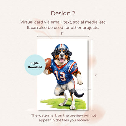 Football Celebration Card - Bernese Mountain Dog Birthday Card Printable - Cute Pet Greeting Card