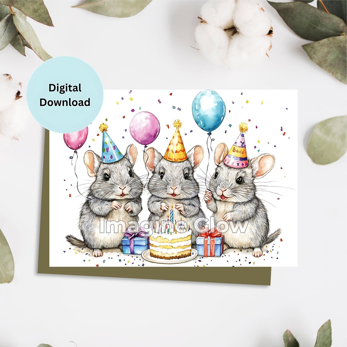 Chinchilla birthday card with a cute design for parties and celebrations.