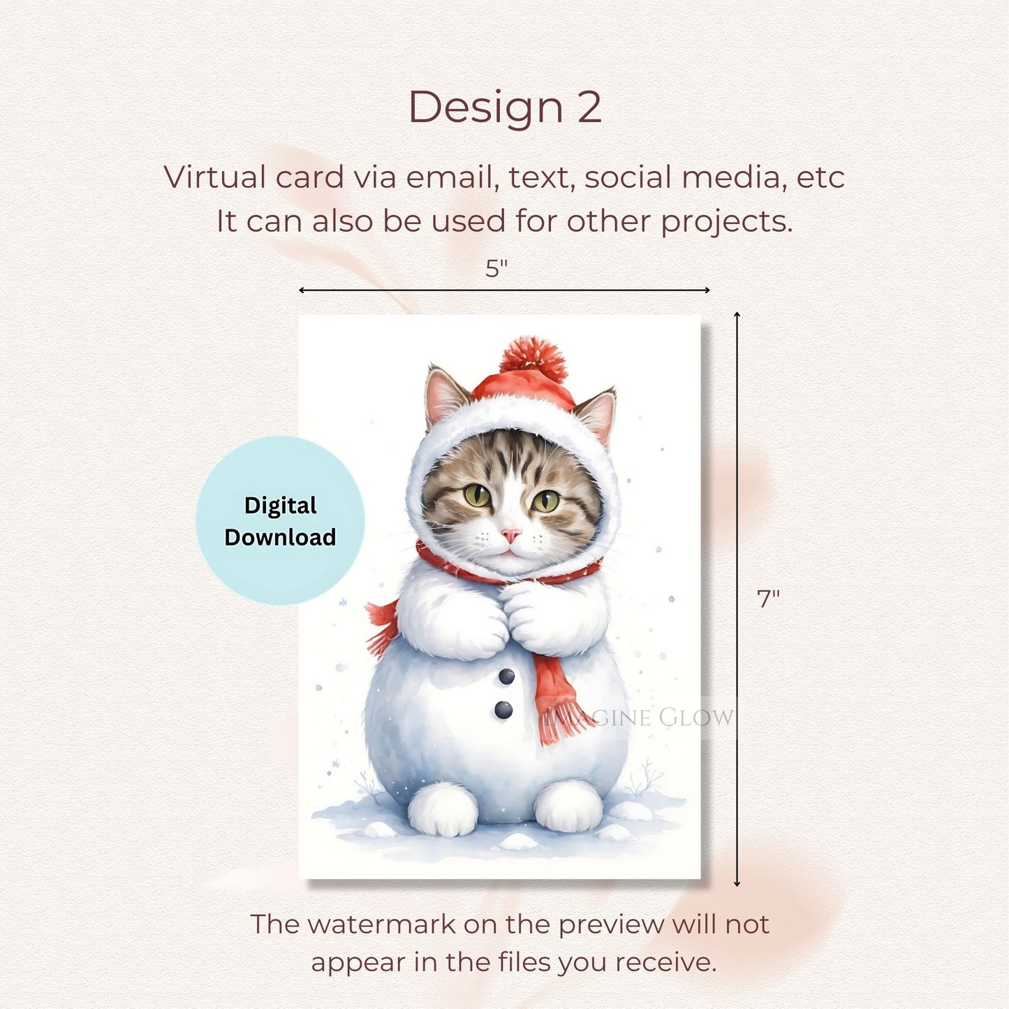 Cat Christmas Card Set B – Printable Pet Greeting Cards – Set of 10 Holiday Cards