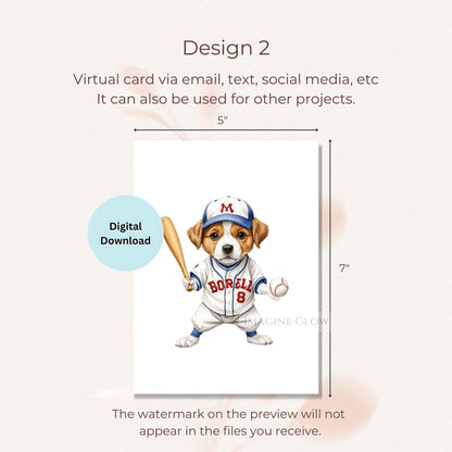 Fun dog lover greeting card with baseball theme.
Versatile baseball dog card digital download.