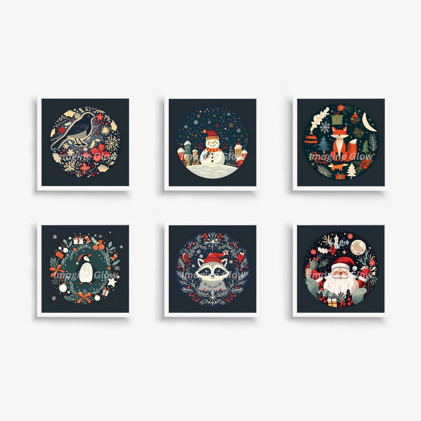 Printable set of 6 Christmas wall art pieces, ideal for creating a holiday-themed gallery wall.