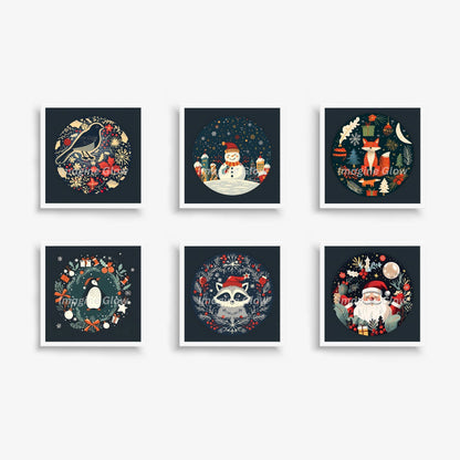 Printable set of 6 Christmas wall art pieces, ideal for creating a holiday-themed gallery wall.