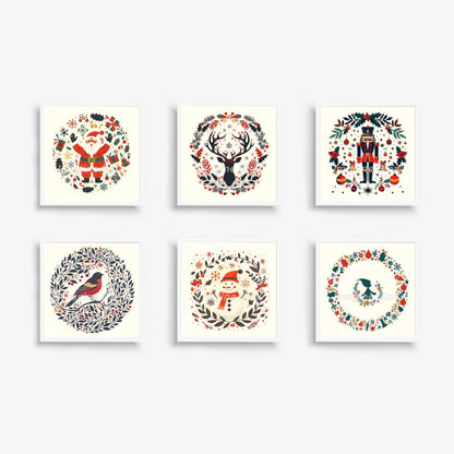 Christmas-themed printable wall art set featuring vibrant holiday designs.