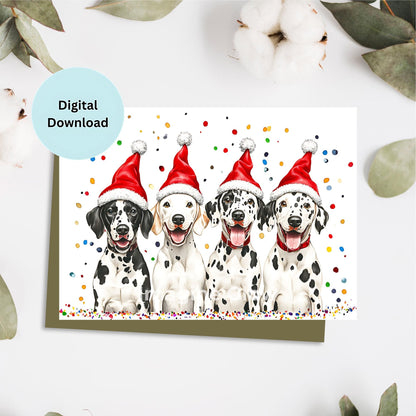 Festive Dalmatian Dogs Christmas card with holiday decorations