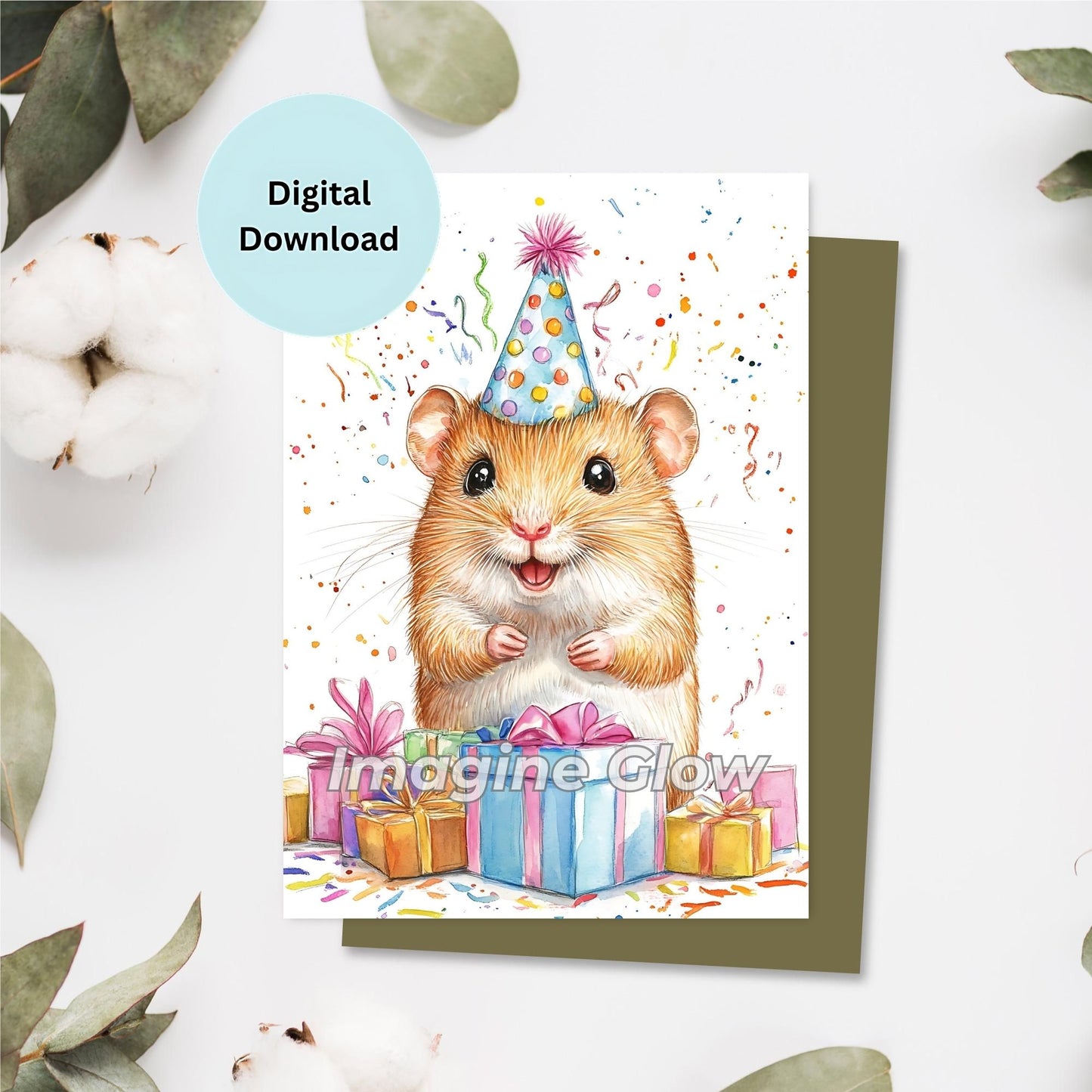 Hamsters-themed birthday card, ideal for parties and fun celebrations