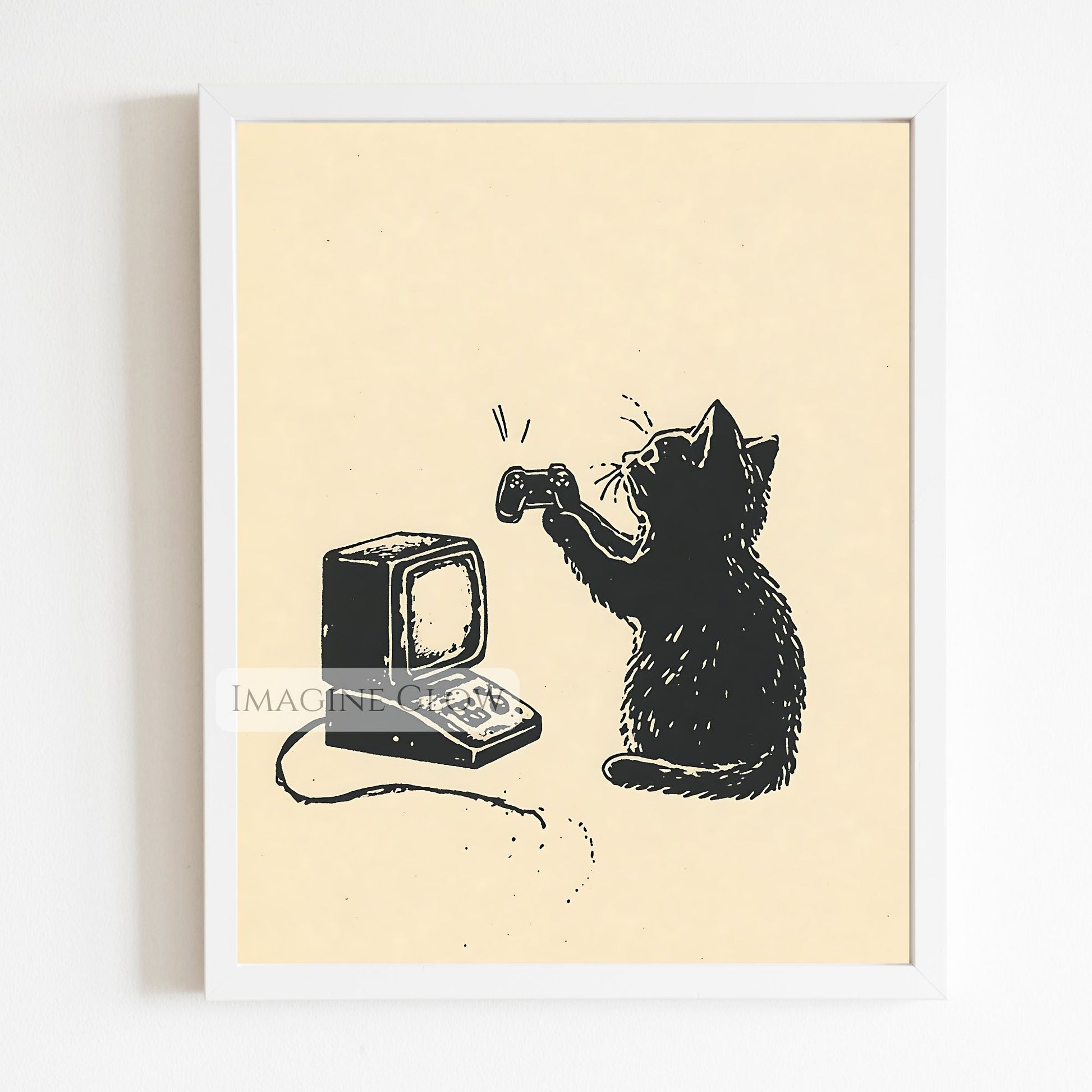 Vintage gaming cat art for 90s style room
