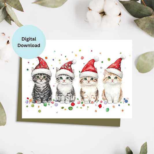 Charming kitten design on a holiday greeting card for cat lovers