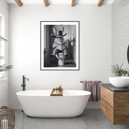 Rabbit Sitting on Toilet Print - Funny Bathroom Wall Decor