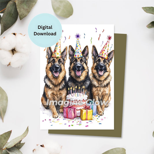 German Shepherd dogs birthday card digital download