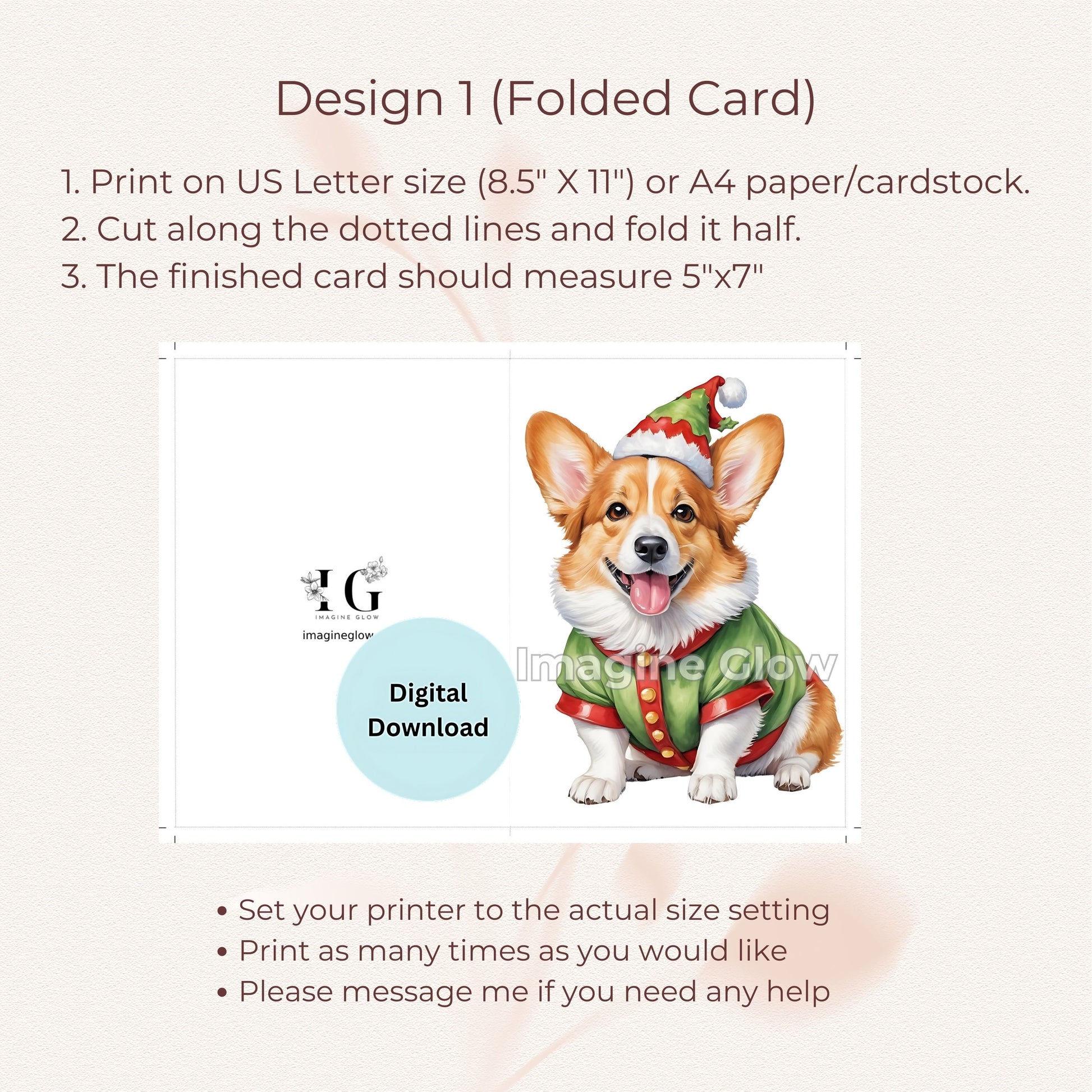Adorable Welsh Corgi Christmas card perfect for dog enthusiasts.