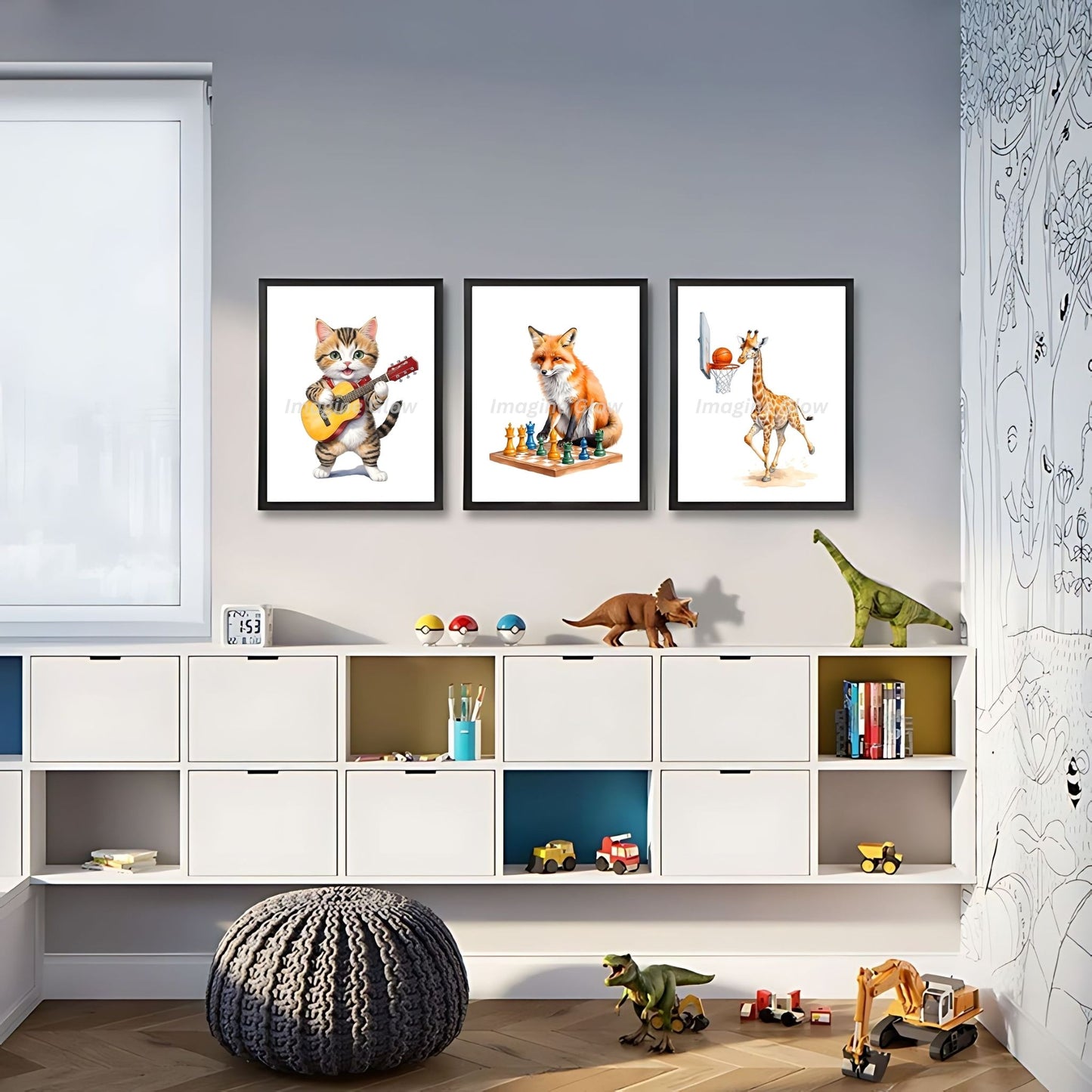 Adorable baby animal prints, set of 6, ideal for a nursery.