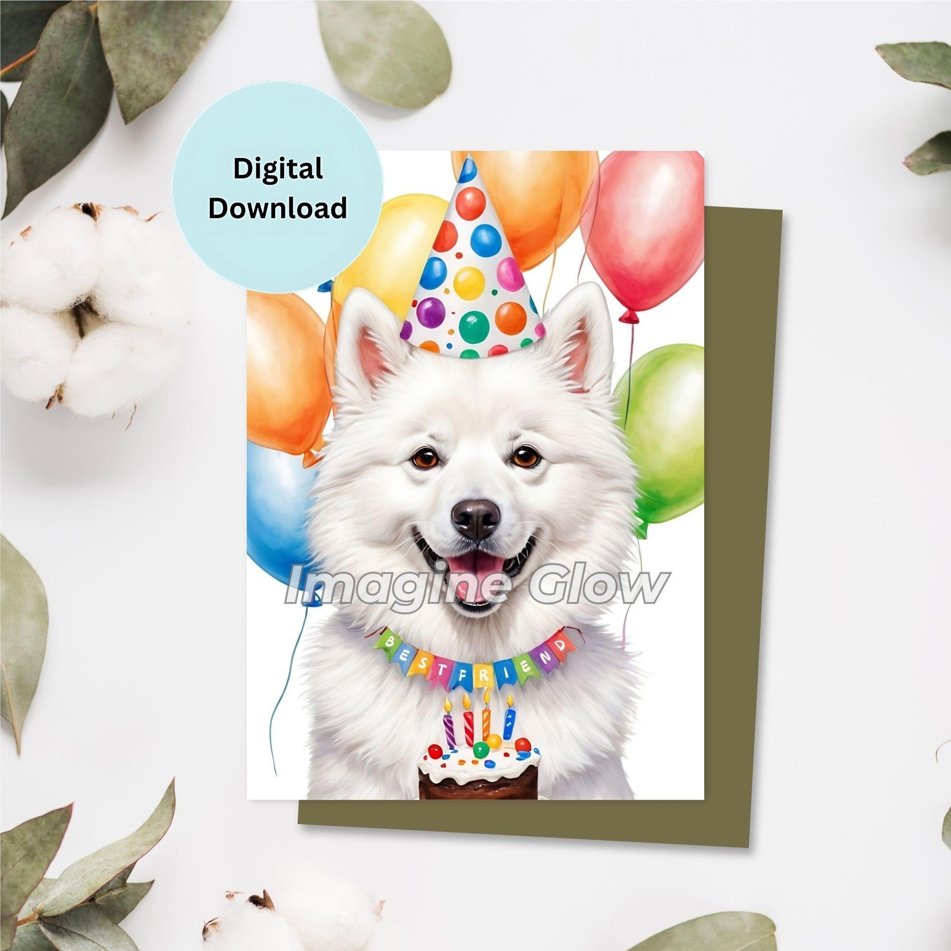 American Eskimo Dog Birthday Card - Pet Greeting Card - Printable Art