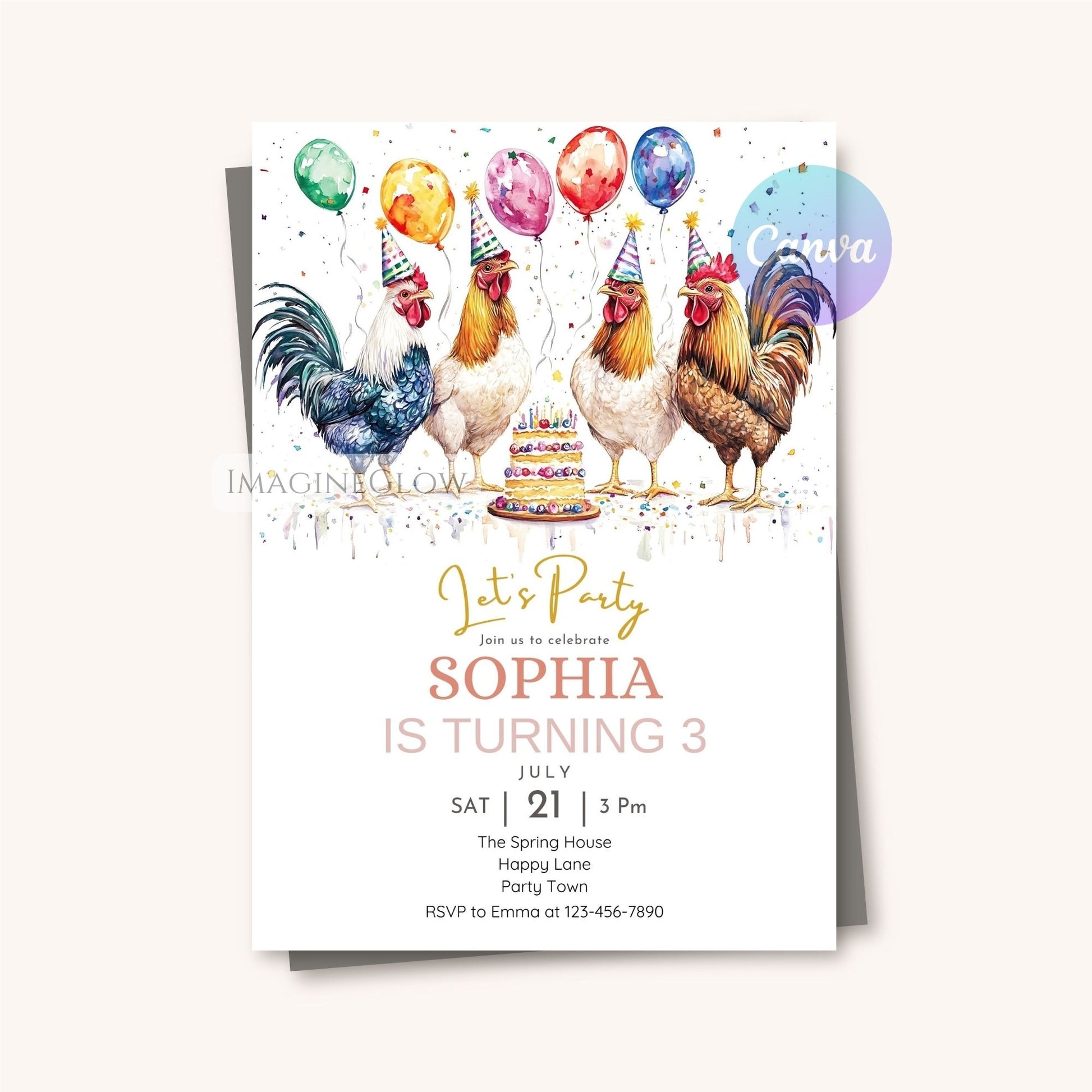 Farm animal birthday invite
Hen and rooster birthday card
