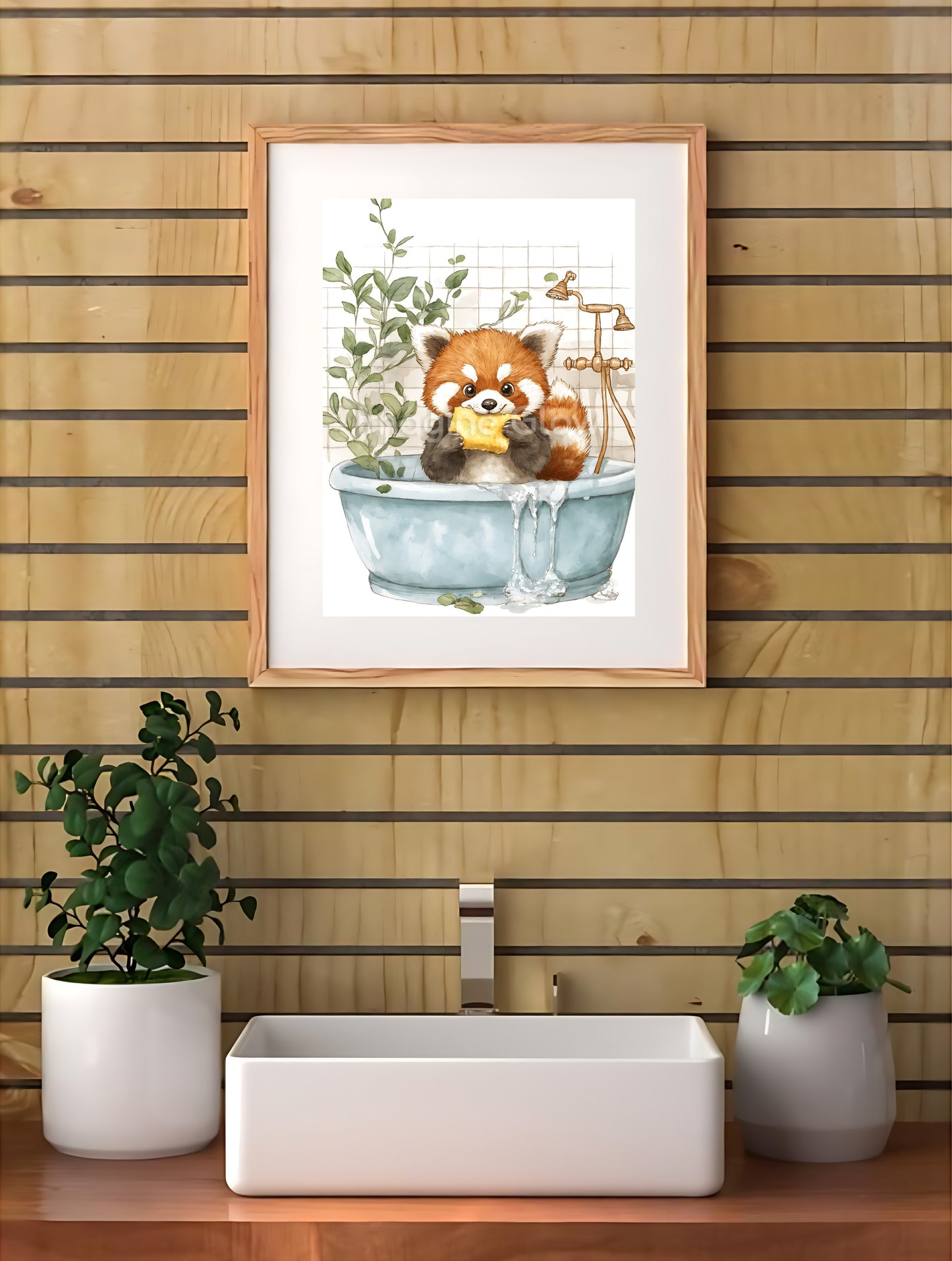 Red Panda In Bathtub - Bathroom Wall Art