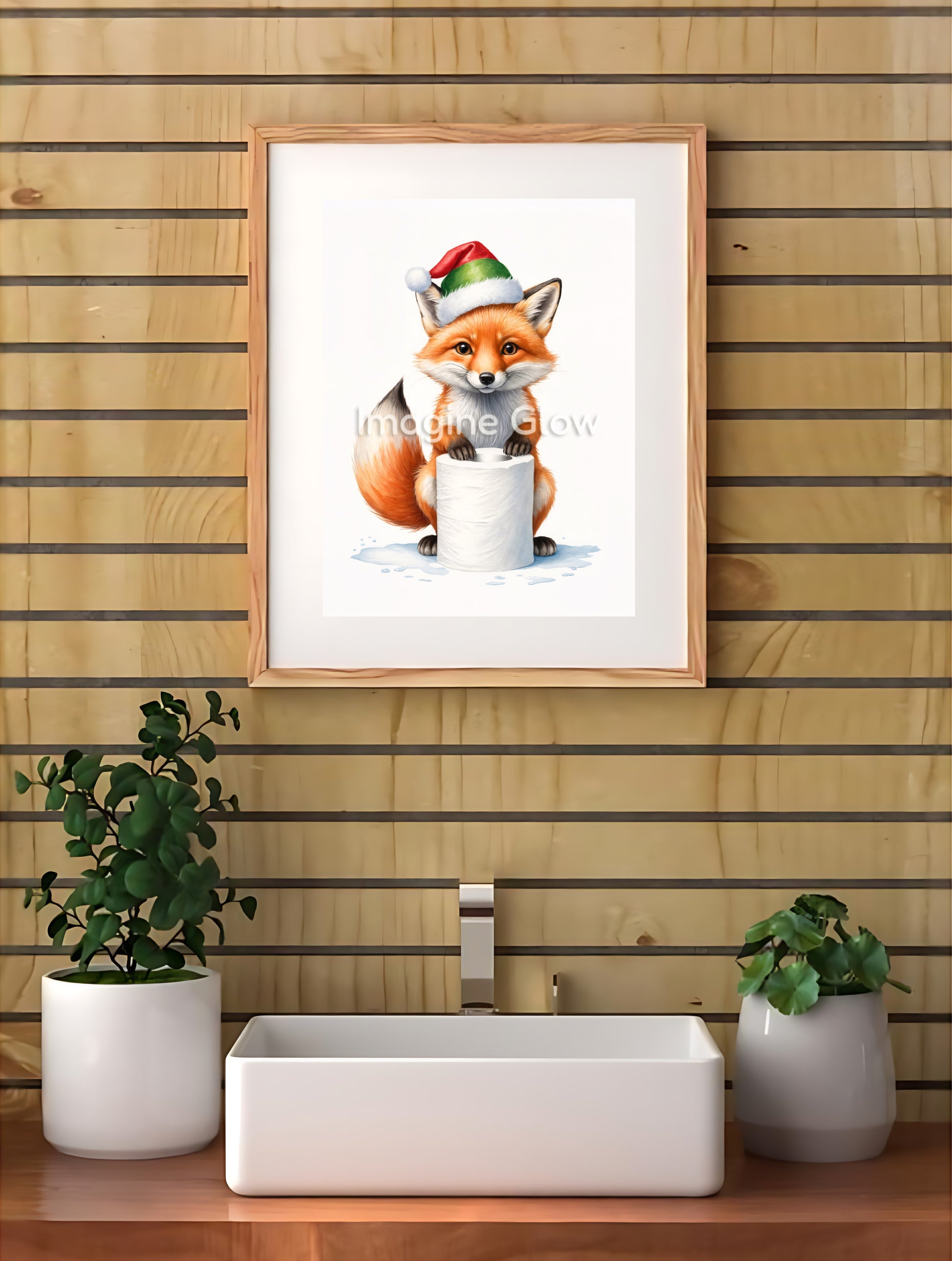 Whimsical fox illustration ideal for unique Christmas bathroom decoration