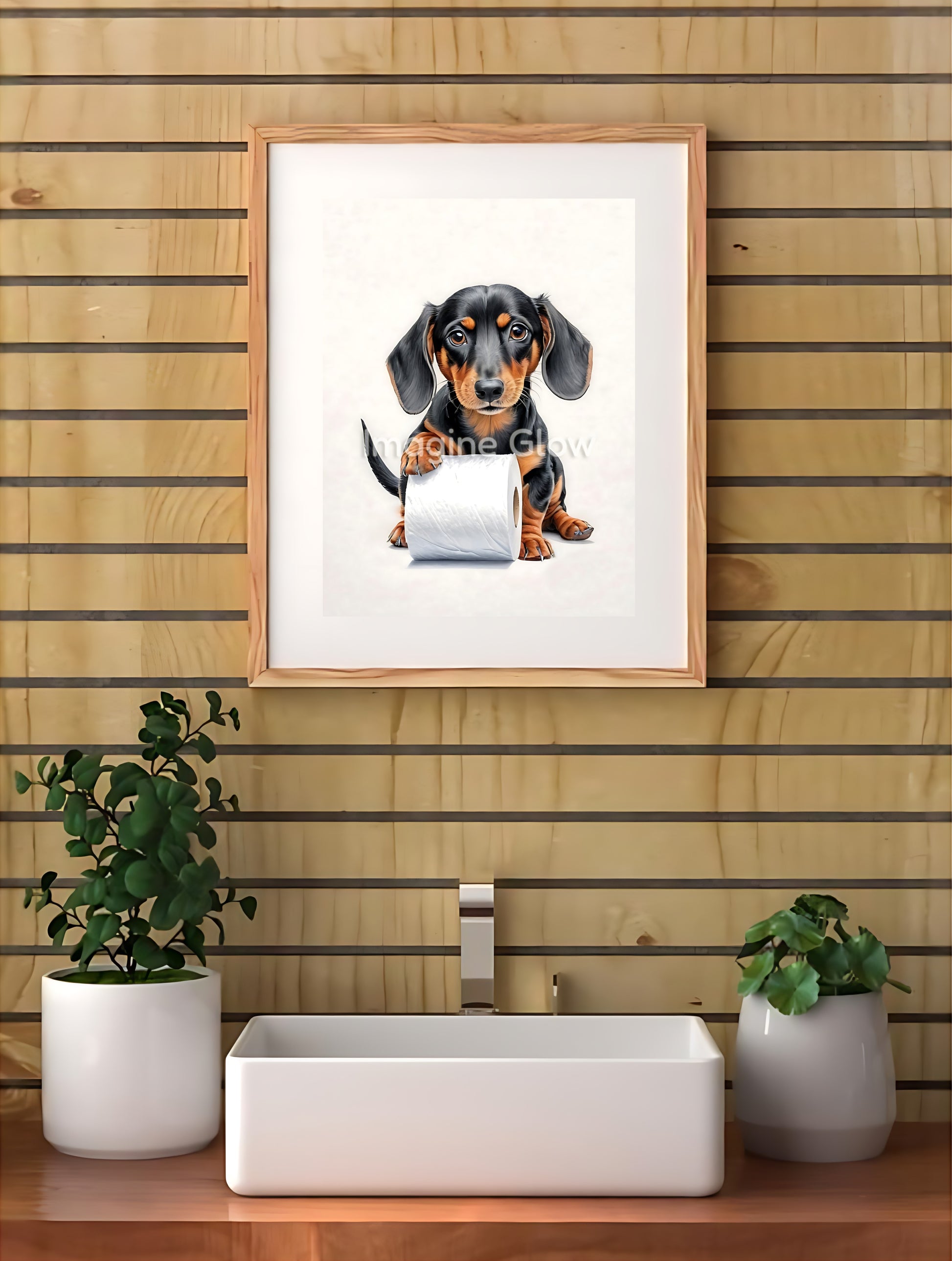 Whimsical dachshund artwork perfect for framing in casual areas