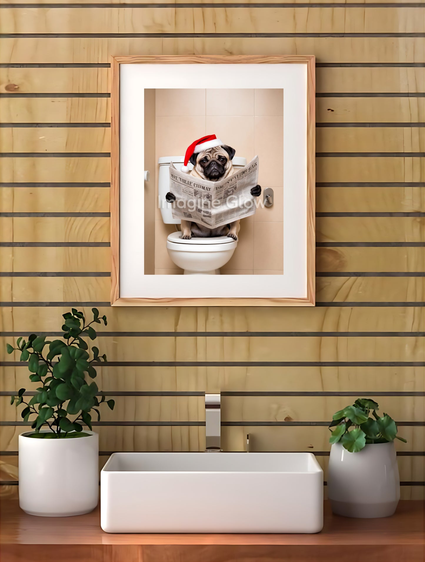 Festive holiday decor featuring a Poodle dog in a toilet, available as printable art.