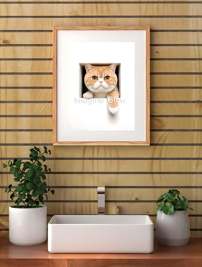 Funny peeking cat art print for playful home decor