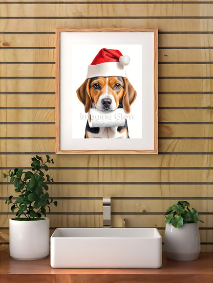 Fun and festive holiday decor featuring a Beagle in a toilet, available as printable art.