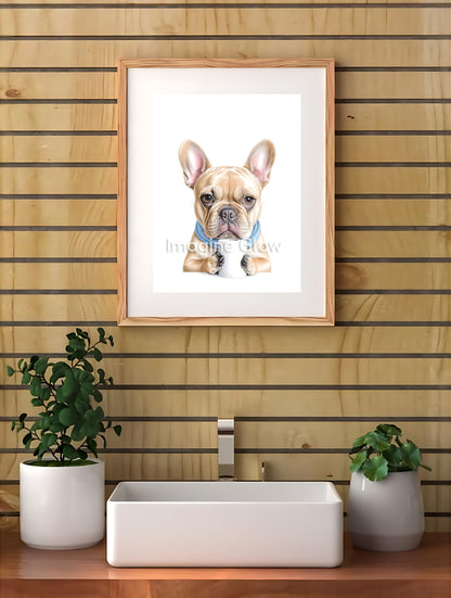 Printable bathroom wall art featuring a Bulldog in a toilet for unique decor.